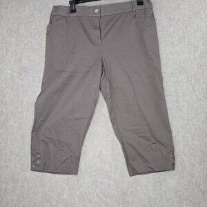Studio Works Womens 16W Taupe Capris With Lace-Up Detail & Button Closure